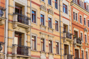 Fototapeta premium Balconies on historic houses in the center of Dresden, Germany