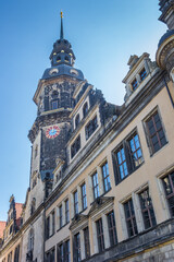 Fototapeta na wymiar Historic Hausmannsturm tower and old houses in Dresden, Germany