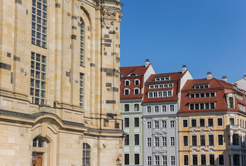 Colorful houses at the historic Neumarkt square in Dresden, Germany