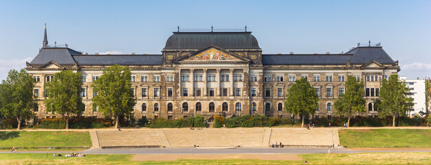 Fototapeta premium Panorama of a historic government building at the Elbe riverbank in Dresden, Germany