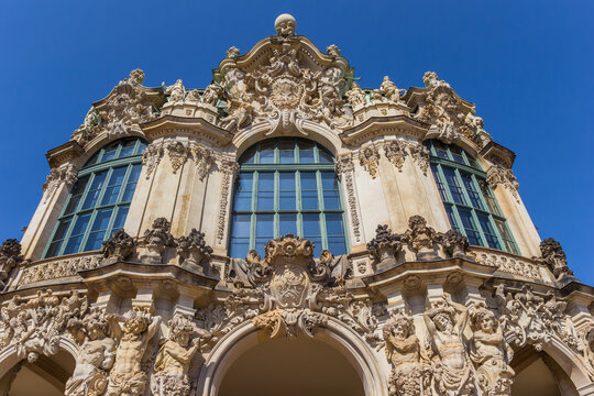 Decorated facade of the Wallpavillion at the Zwinger complex in Dresden, Germany