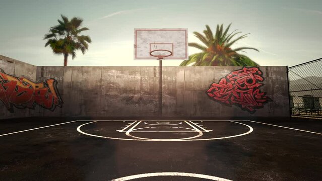 Empty basketball court in park, abstract sport and hipster style background