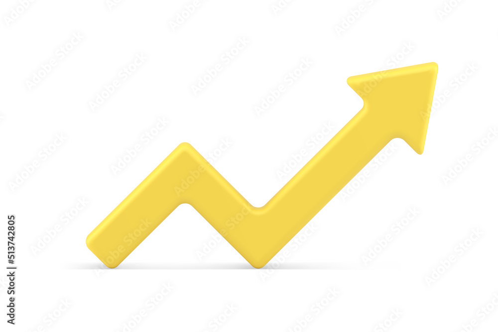 Poster angled dynamic arrow increase and recession part upward pointer yellow realistic 3d icon vector