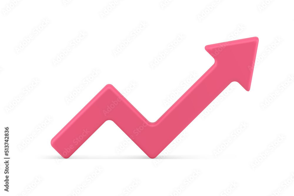 Poster pink glossy dynamic arrow positive financial trend upward pointer realistic 3d icon vector