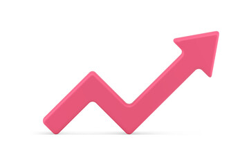 Pink glossy dynamic arrow positive financial trend upward pointer realistic 3d icon vector - obrazy, fototapety, plakaty