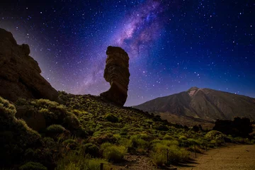 Foto op Canvas roques de Garcia stone and the milky way Teide mountain volcano in the Teide National Park  Tenerife  Canary Islands  Spain. © Melinda Nagy