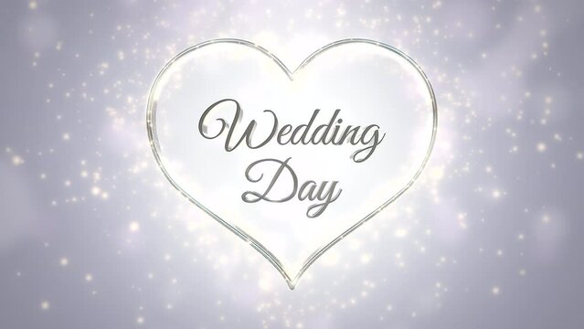 Wedding Day with big silver heart and glitters, motion holidays, romantic and wedding style background