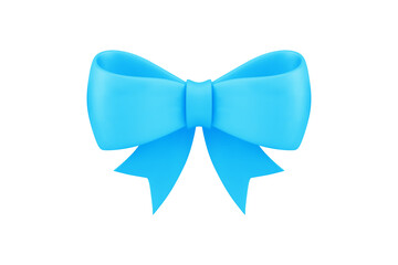 Blue festive glossy silk bow ribbon present decor elegant design realistic 3d icon vector