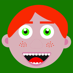 Red-haired boy illustration with green background. 