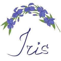 Iris flowers decorative art work with lettering