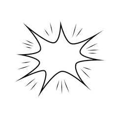 Boom comic explosion shape. Empty speech bubble symbol. Hand drawn wow sign. Vector isolated on white.