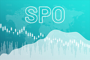 Word SPO (secondary public offering) on blue finance background. Stock market concept