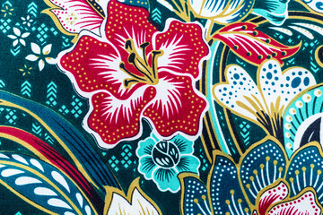 Fototapeta na wymiar Batik sarong pattern background in Thailand, traditional batik sarong in Asian.