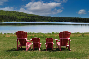 Tranquil scene with the view from four chairs at Fundy National Park
