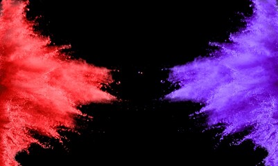 Blue and Red color powder explosion. Colored cloud. Colorful dust explode. Paint Holy.