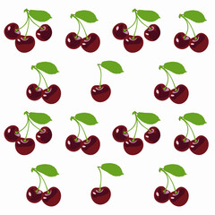 Appetizing cherries and sweet cherries. Summer ripe fruits. Cherry vector realistic illustration.