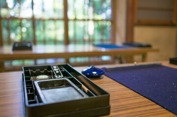 Calligraphy tools at Chorakuji Temple in Kyoto, Japan