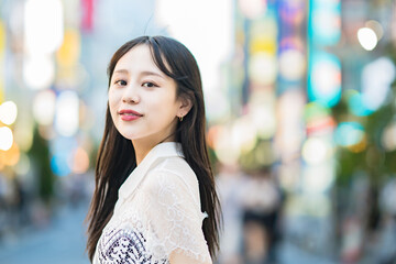 Portrait of a young woman in downtown