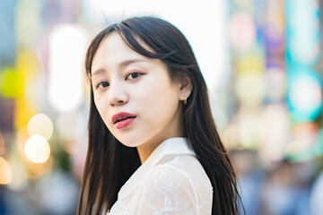 Portrait of a young woman in downtown