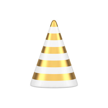 Birthday party cone hat festive holiday celebration costume realistic 3d icon vector illustration