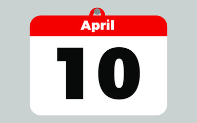 April, 10. White and red calendar.