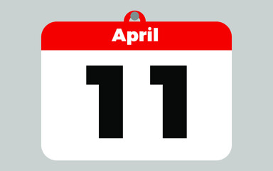 April, 11. White and red calendar.