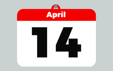 April, 14. White and red calendar.