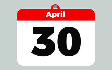 April, 30. White and red calendar.