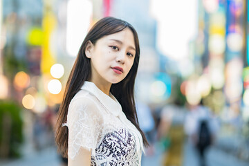 Portrait of a young woman in downtown