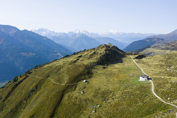 Drone view over the mountains in Switzerland 
