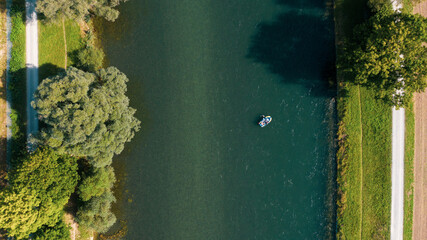 Drone view over the river and fields in the city of Zurich, Switzerland