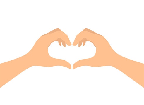 Vector illustration of two hands showing a heart sign on a white background
