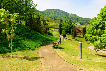 Fototapeta na wymiar 香川県は善通寺市の市民集いの丘公園の遊歩道