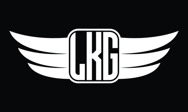 LKG three Letter Wings Flying Initial wing symbol minimalist creative concept flag icon professional logo design Vector template with abstract black and white tattoo