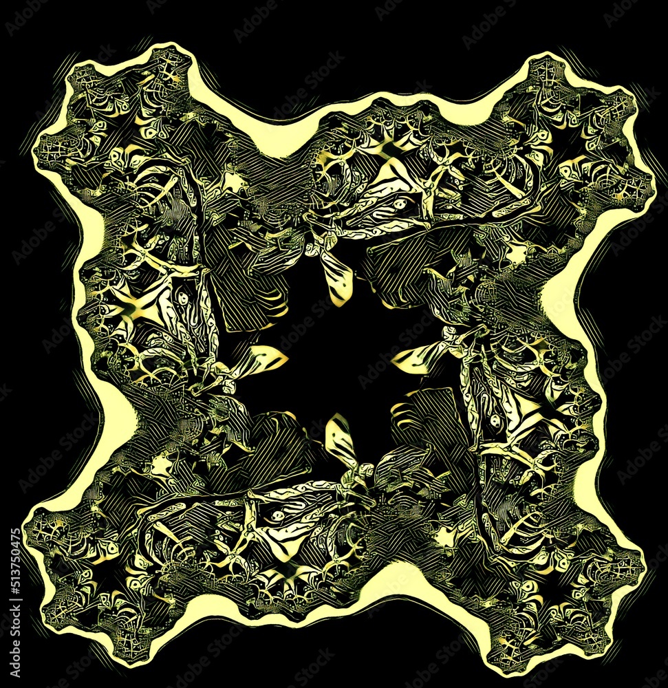 Poster beyond simple fractals in many shades of green on a plain background
