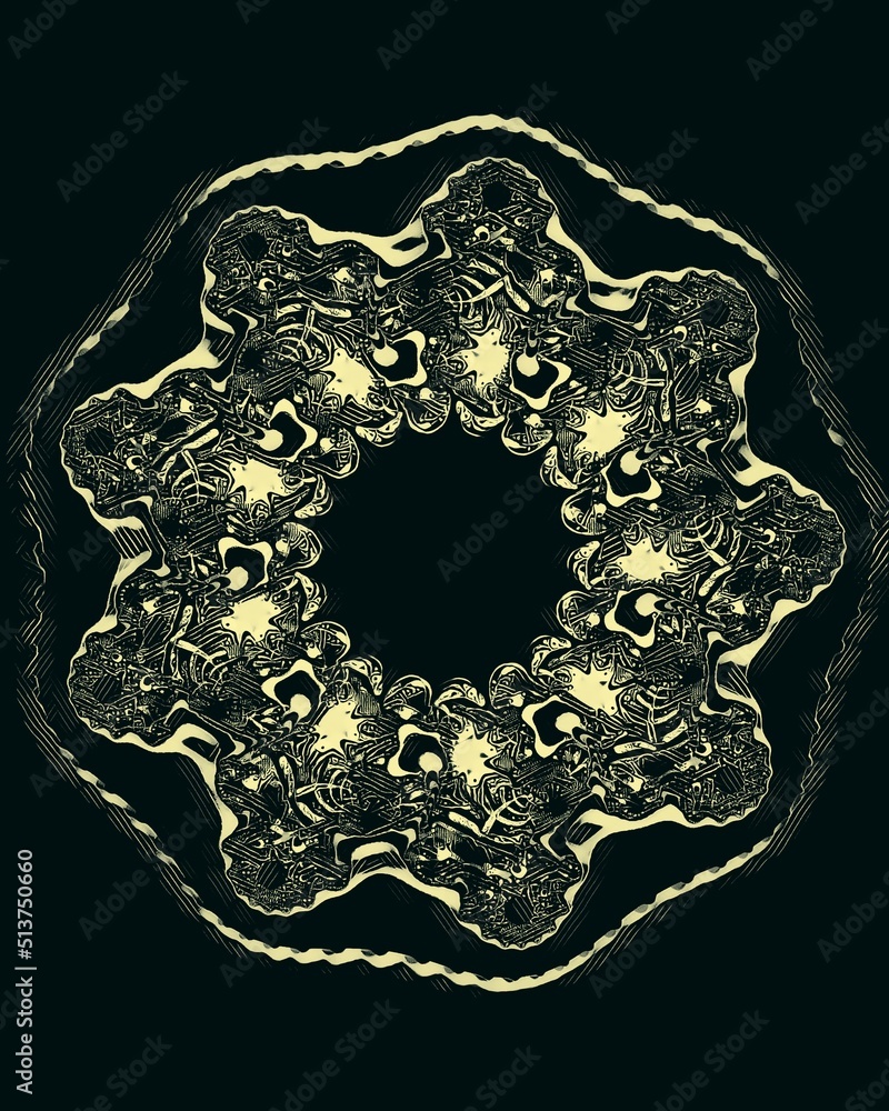 Poster beyond simple fractals in many shades of green on a plain background