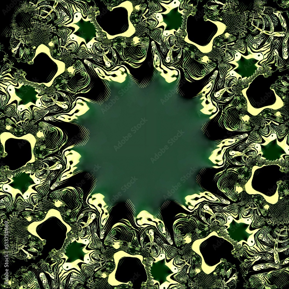 Aufkleber beyond simple fractals in many shades of green on a plain background