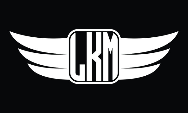 LKM three Letter Wings Flying Initial wing symbol minimalist creative concept flag icon professional logo design Vector template with abstract black and white tattoo