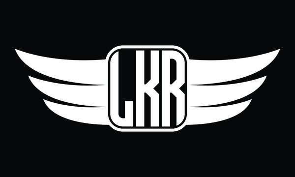 LKR three Letter Wings Flying Initial wing symbol minimalist creative concept flag icon professional logo design Vector template with abstract black and white tattoo