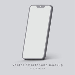 smartphone clay mockup with blank screen isolated on grey background. minimalist mobile phone with shadow for application design presentation. vector 3d isometric illustration