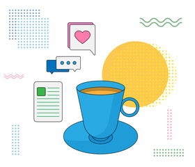 Morning drink with social media. Reading news in the morning.