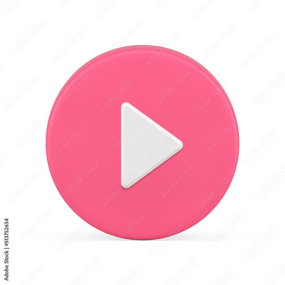 Aufkleber pink circle play button right arrow pointer realistic 3d icon vector forward begin badge