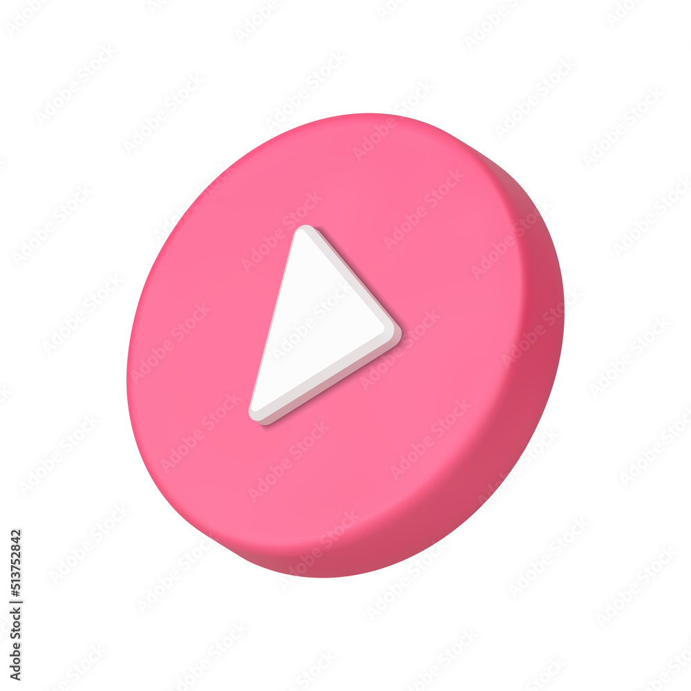 Aufkleber pink circle play button displaced isometric realistic 3d icon vector round beginning start option