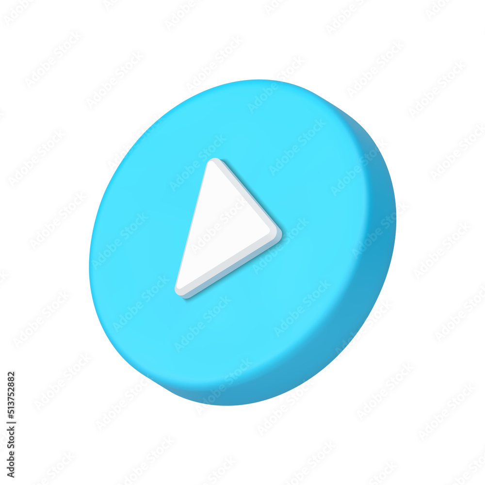 Poster blue circle push button right arrow multimedia broadcasting realistic 3d icon vector illustration