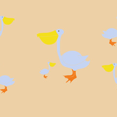 Horizontal stylized colored  pelican. Hand drawn.