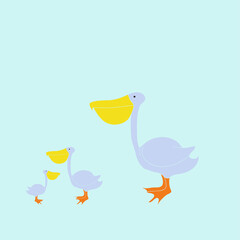 Stylized colored  pelican. Hand drawn.