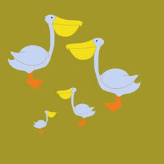 Stylized colored  pelican. Hand drawn.