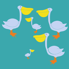 Stylized colored  pelican. Hand drawn.