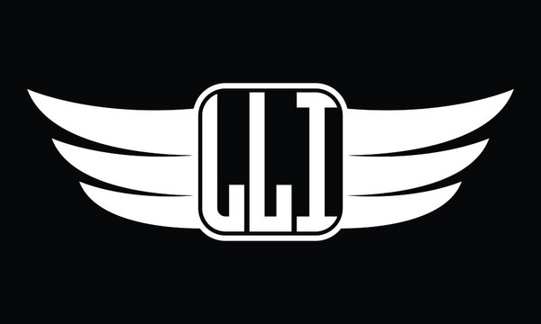 LLI three Letter Wings Flying Initial wing symbol minimalist creative concept flag icon professional logo design Vector template with abstract black and white tattoo