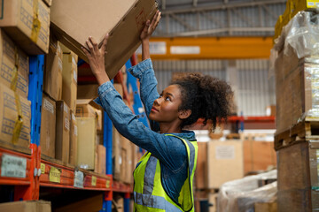 Women warehouse staff worker manage factory products goods and shipping to customer. - Powered by Adobe